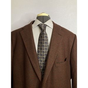 Savile Row Mens Tweed Sport Coat Blazer Suit Jacket 49L 53 Red Plaid John Cooper